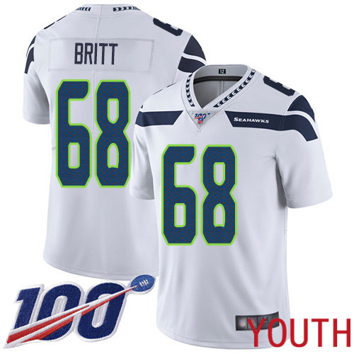 Seattle Seahawks Limited White Youth Justin Britt Road Jersey NFL Football #68 100th Season Vapor Untouchable